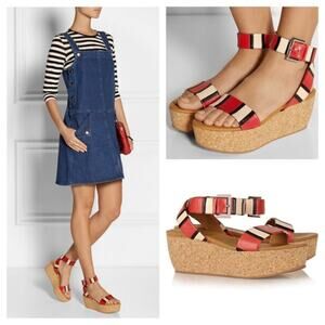 NEW See By Chloe 'Patti' Tri-Tone Striped Leather Cork Wedge Sandals